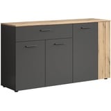 trendteam smart living - Sideboard - Anthrazit/Eiche - Highboard - Kommode - (BxHxT) 150 x 83 cm - Rillenoptik - mit großer Schublade und 3 verstellbaren Böden