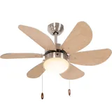 Homcom Deckenventilator mit Beleuchtung, 16W LED Deckenlampe mit Ventilator, Buche