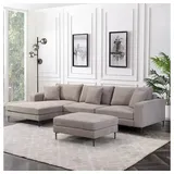 Home Deluxe Sofa BELLANO Cord - 340 x 188 x 94 cm, inkl. Zierkissen Cordsofa, L – Form Sofa, Ecksofa, Cordstoff beige