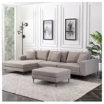 Home Deluxe Sofa BELLANO Cord - 340 x 188 x 94 cm, inkl. Zierkissen Cordsofa, L – Form Sofa, Ecksofa, Cordstoff beige