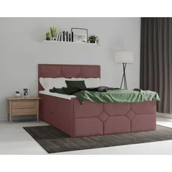 Boxspringbett LEONIQUE "Ambre", rot (burgunderrot), B:184cm L:210cm, Komplettbetten, Boxspringbett, mit Taschen-Federkernmatratze
