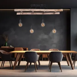 ETC Shop Hängeleuchte Lampe Holzleuchte Vintage Pendellampe Esszimmer, 4 flammig Holzleiter, natur braun schwarz, 4x E27 Fassungen, Hxlxb 80x115x30cm
