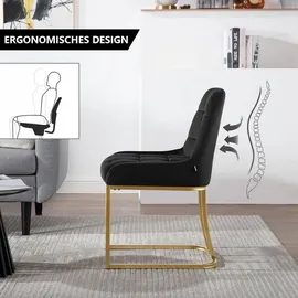 Woltu 2 x Esszimmerstühle, Polsterstuhl, mit Metallgestell Samt Schwarz - Schwarz