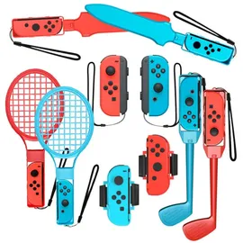 Hurtel 10-in-1 Zubehörpaket für Nintendo Switch Rot/Blau