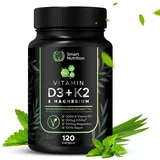 Premium Vitamin D3, K2 + Magnesium Bisglycinat 120 Kapseln hochdosiert - 5000 IE + 200 mcg K2 MK7 + 200 mg Magnesium - hohe Bioverfügbarkeit- 2 Kapseln alle 5 Tage - vegan