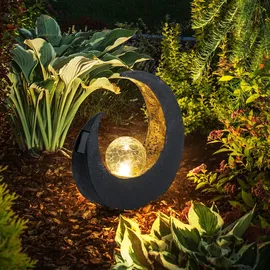 GLOBO Solarlampe Gartendeko Skulptur LED Mondsichel Solarleuchte Garten, Glaskugel Crackle, 2er Set