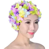 Luckxing Blumen-Badekappe,Vintage Blumen Badekappe Blumenblüten Bademütze - Bequeme Badekappe, Ohrenschutz für Erwachsene Frauen, Mädchen, langes oder kurzes Haar