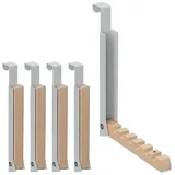 Relaxdays 5 x Klapphaken, zum Einhängen, Türgarderobe für je 6 Kleiderbügel, Metall und Holz, Haken für 2 cm Türfalz, grau