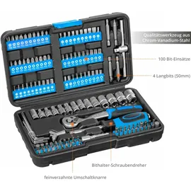 Güde Steckschlüssel Bitsatz GSB 130 - 130-teiliges Werkzeugset aus Chrom-Vanadium-Stahl in praktischer Aufbewahrungsbox), Blau/Schwarz