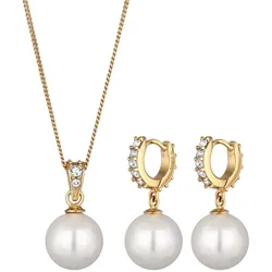 Elli Muschelkernperlen Weiß Glas Kristalle 925 Sterling Silber Schmuck-Set   Damen