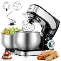 Küchenmaschine mit 5L + 3L Edelstahlschüsseln Dual-Schalen, aufgewerteter Knethaken, 1300W leistungsstarke Knetmaschine Teigmaschine, 6+P Geschwindigkeiten, Knethaken, Rührbesen und Schneebesen