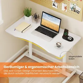 Costway Schreibtsich C-förmig mit Rollen, 70-106 cm höhenverstellbar, Kleiner Computertisch mit Metallrahmen, mobiles Stehpult, Laptoptisch, Weiß - Weiß