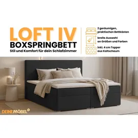 dein schlaf 24 BOXBETT LOFT IV 160/200 Cord Schwarz mit Taschen-Federkernmatratzen 7 Zonen H4 - Schwarz