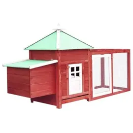 vidaXL Hühnerstall mit Hühnernest Rot 190x72x102 cm Tanne Massivholz