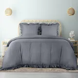 Utopia Bedding Rüsche Bettwäsche 220x240 Set - Mikrofaser Bettbezug 240x220 cm + 2 Kissenbezüge 65x65 cm - Grau