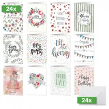 Sigel DS704 Geburtstags-Karten-Set, 24 Stück, A6, inkl. weiße Umschläge, 12 unterschiedliche Geburtstagskarten, aus nachhaltigem Papier