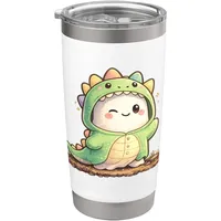 Niedliches Dinosaurier-Kostüm Kawaii Dino Charakter Cartoon Doppelwandiger Edelstahl-Thermobecher