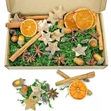 Pextian 67 Stück Weihnachtsdeko, Adventskranz Deko, Potpourri Weihnachten mit Tannenzapfen, Zimtstangen, Getrocknete Orangenscheiben, Birkensternen, Dunkelgrün Moos for Weihnachten Deko, Adventskranz