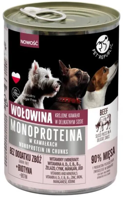 PetRepublic Monoprotein-Rindfleisch Hundefutter, Stückchen in Sauce 400g (Rabatt für Stammkunden 3%)