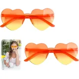 ARTGUTS 2 Paar Hippie Brille Damen, Herz Brille Orange-Gelb, Randlos, Lustige Kostüm Accessoires für Frauen & Mädchen, für Karneval, Fasching, JGA, Sommerfest & 60er 70er Jahre Hippie Party
