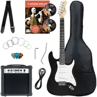 Rocktile Banger's Pack Komplettset E-Gitarre Schwarz (Verstärker, Tremolo, Tasche, Kabel, Gurt, Plecs, Ersatzsaiten und Schule mit CD/DVD)