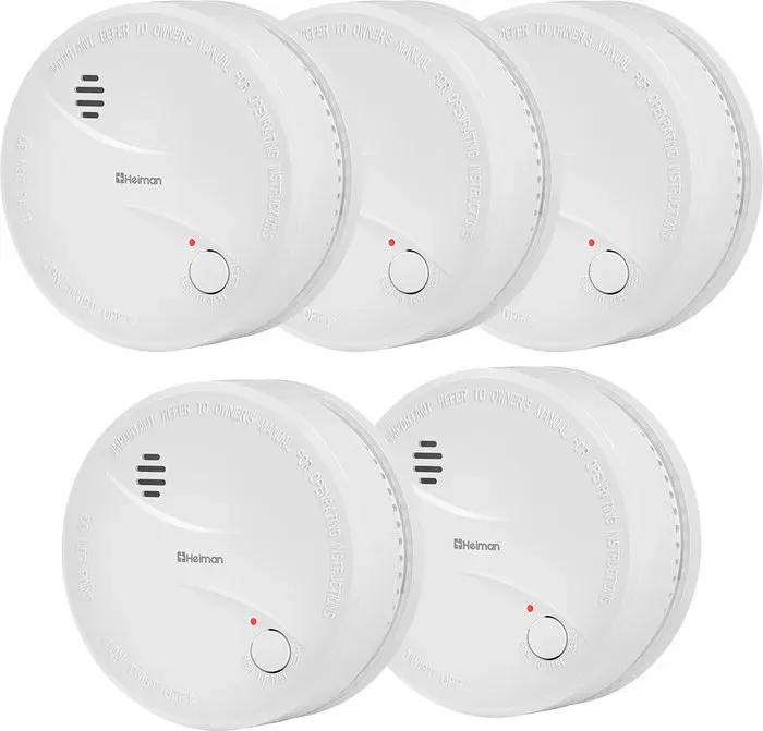 HEIMAN Rauchmelder, 10 Jahre Feueralarm, EN 14604 zertifiziert, fotolekttrischer Rauchmelder, Lithium-Langzeitbatterie, Feueralarmmelder, 85 dB Alarm (5er-Pack)