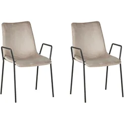 Esszimmerstuhl 2er Set JEFFERSON Samtstoff Taupe
