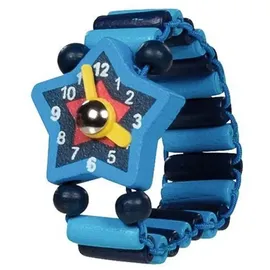 GoKi Holzuhr mit elastischem Armband bewegliche Zeiger Blau/Dunkelblau