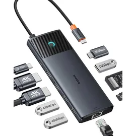 Baseus 10-in-1 Docking Station USB C 10 Gbps Up to 4K@120 Hz, USB C Hub mit 2 HDMI, 2X USB-C und 3X USB-A, Gigabit Ethernet, SD/TF und 100W Power Delivery für MacBook/Dell/HP/Lenovo und mehr PC