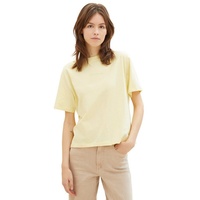 TOM TAILOR Denim Kurzarmshirt, Basic T-Shirt mit Rundhalsausschnitt und Logo-Prägung, gelb