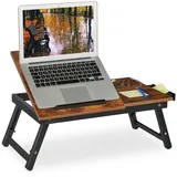 Relaxdays Laptoptisch für Bett & Couch, klappbarer Betttisch, Bambus, höhenverstellbar, Betttablett, dunkelbraun/schwarz
