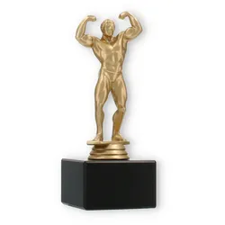 Pokal Kunststofffigur Bodybuilder goldmetallic auf schwarzem Marmorsockel 16,9cm