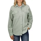denimfy Hemd Damen Oversized Langarm DFSophia Cordhemd Hemdjacke Hemdbluse Freizeithemd Taschen Knöpfe Einfarbig Grün L, Größe:L, Farben:Jadeite Green - L