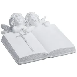 Relaxdays Grabengel mit Buch Weiß,Silber
