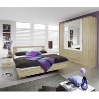 Schlafzimmer-Set Burano Kleiderschrank Bett Nachtkommode Sonoma Eiche und Weiß