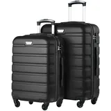 COOLIFE Koffer Premium Koffer Hartschalenkoffer Trolley Rollkoffer Reisekoffer Kofferset Handgepäck mit TSA-Schloss und 4 Rollen (Mondnacht schwarz, Set-2tlg(S + M))