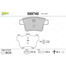 Bremsbelagsatz Scheibenbremse VALEO 598740 für Ford Jaguar Mondeo III Turnier
