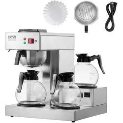 VEVOR Kommerzielle Filterkaffeemaschine Kaffeemaschine 3 Glaskaraffen Edelstahl