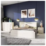 Lomadox Schlafzimmer-Set INGENIO-161, (Spar-Set, 4-St., Sideboard Bett Nachttische), Schlafzimmermöbel Schlafmöbelset modern Esche weiß LED Beleuchtung weiß