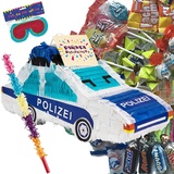 Pinata * POLIZEIAUTO * als Spiel und Deko für Kindergeburtstag und Mottoparty | Größe: 51x23x16cm | Pinatas Polizei Polizist Kinder Partydeko, Edition: Pinata mit Stock, Brille, Süßigkeiten