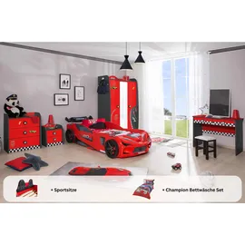Aileenstore Kinderzimmer komplett Set Autobett Rio 5 teilig Rot