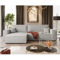 Lookway Ecksofa Gepolstertes CARLOS L-Form, Cord-Stoff, mit Schlaffunktion und Bettkasten, Seite universal grau 100 cm