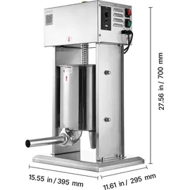 Vevor elektrischer Wurstfüller 10 L Wurstfüllmaschine Fleischfüller mit stufenloser Geschwindigkeitsregelung & Pedal, Hochleistungsfüller aus Edelstahl mit 4 Wurstfüllrohren, Fleischfüllen