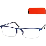 Mini Brille Halbrand unten Lesebrille Metall Blau +2.5 Dioptrien mit Etui - 2.5