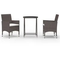 vidaXL 3-tlg. Bistro-Set Poly Rattan und Hartglas Braun