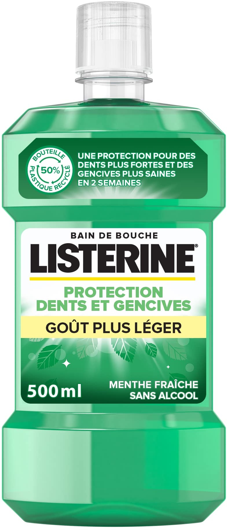 Listerine Tägliches Mundbad ohne Alkohol, Schutz für Zähne und Zahnfleisch, leichter Geschmack, für frischen Atem, 500 ml