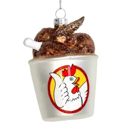 Christbaumschmuck 10,4cm Glas Hähnchen im Eimer Figur Handbemalt & mit Glitzer Weihnachtsbaum Anhänger Weihnachten Weihnachtsbaumschmuck Essen Weiß