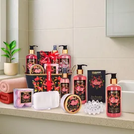 Brubaker Beautyset Love mit Passionsfrucht - Bade- und Duschset - 12 tlg. Geschenkset in Deko Wanne