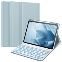 Fintie Tastatur Hülle für iPad Pro 11 Zoll 2022 / iPad Pro 11 2021/2020/ 2018 - Soft TPU Rückseite Gehäuse mit stifthalter, Abnehmbarer QWERTZ Tastatur mit Hintergrundbeleuchtung, Eisblau