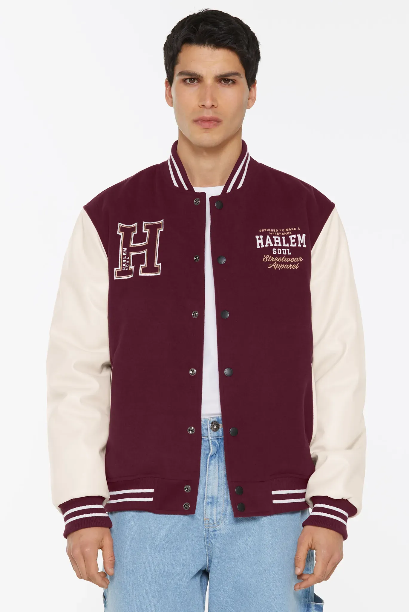 Collegejacke HARLEM SOUL, Herren, Gr. S, cranberry juice, Web, Material Oberstoff: 90% Polyester, 10% Viskose, Material Ärmel: 100% Polyurethan, Futter Rumpf: 100% Polyamid, Futter Ärmel: 100% Polyester, Wattierung: 100% Polyester, bestickt, lässig geschnitten normal, eingesetzt Rippbündchen, Jacken Collegejacke, mit Stickerei